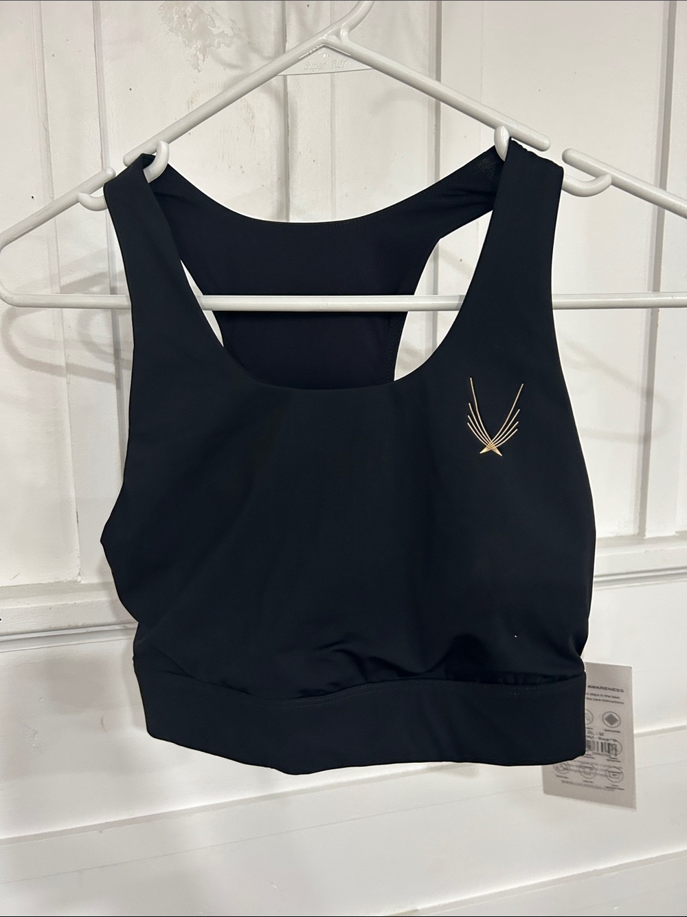 Black Racerback Sports Bra with Gold Emblem
